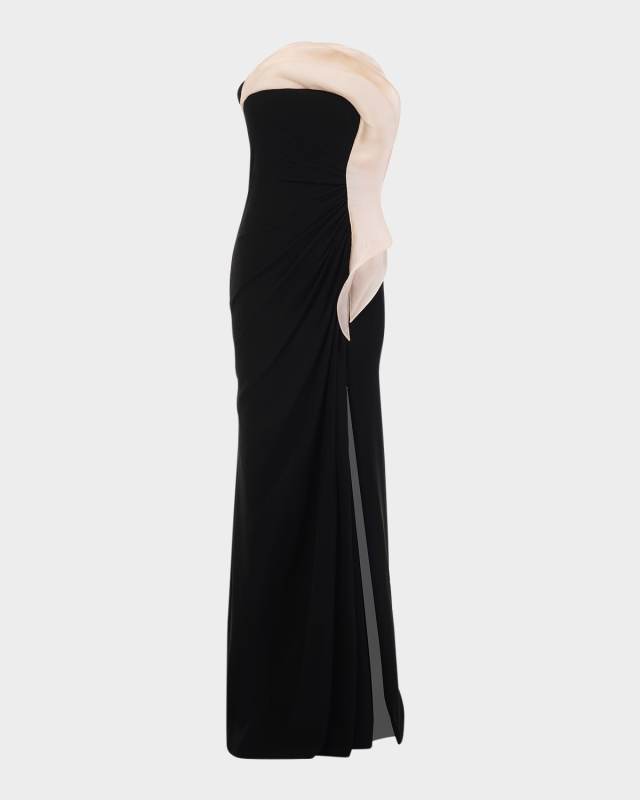 Ruffle Drape Strapless Gown